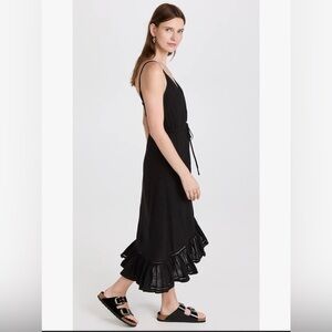 Rails Frida Ruffle Dress Lace Sleeveless Spaghetti Strap Button Front Black XS